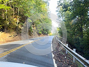 Driving through the the scenic area of Tallulah Falls State Park in Georgia USA