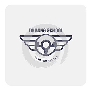 Driving school emblem - winged steering wheel