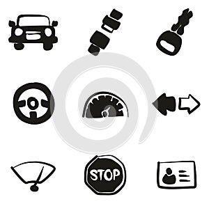 Driving School Icons Freehand Fill