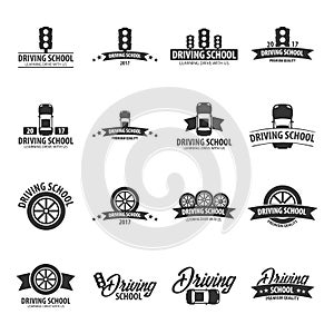 Driving school logos and emblems template. Auto education. Vector illustration.