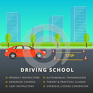 Driving school web banner advertisement design. Car driver class