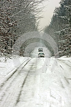 Driving in the snow on a countryroad