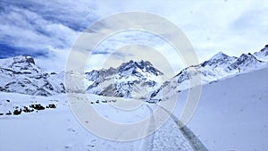 Driving in the Snow Covered Himalayas