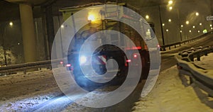 Driving by a snow plowing truck , Winter Night Driving - Snowplow