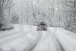 Driving in snowstorm