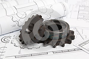 Driving sprockets and engineering drawings of industrial parts