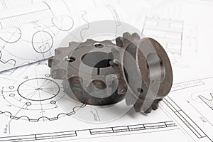 Driving sprockets and engineering drawings of industrial parts