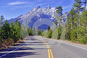 Driving in the Teton Range, Rocky Mountains, Wyoming, USA