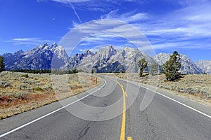 Driving in the Teton Range, Rocky Mountains, Wyoming, USA