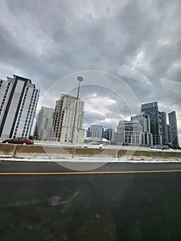 Driving on the Toronto Highway on a Cloudy Day