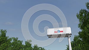 Driving towards advertising billboard with Baidu logo. Editorial 3D rendering