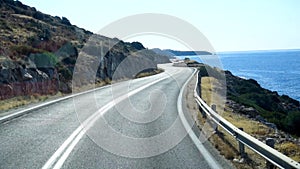 Driving view of the road seashore