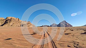 Driving through Wadi Rum desert in Jordan