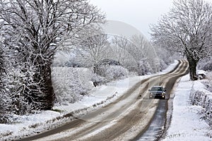 Driving in Winter snow - United Kingdom