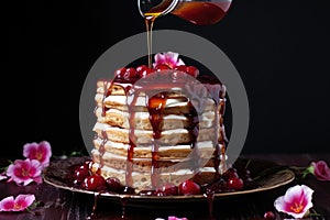 drizzling kirsch syrup over cake layers