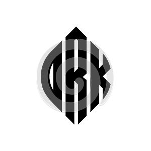 DRK circle letter logo design with circle and ellipse shape. DRK ellipse letters with typographic style. The three initials form a