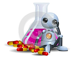 droid little robot consuming pills on isolated white