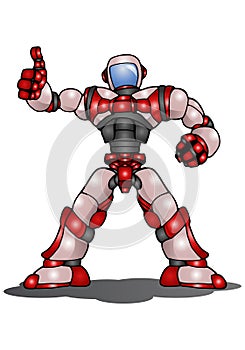 Droid robot thumb up on isolated white