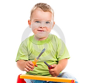 Droll little boy portrait photo