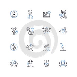Droll people line icons collection. Humorous, Witty, Comical, Amusing, Jovial, Hilarious, Mischievous vector and linear