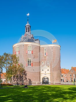 Drommedaris gate in harbour of city of Enkhuizen, North Holland, Netherlands