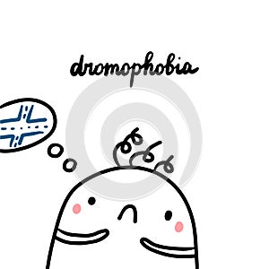 Dromophobia hand drawn illustration with cute marshmallow and crossroad