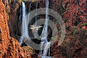 Dron fly in ouzoud waterfall