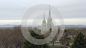 Drone Aerial Ascending at the LDS Brigham City Temple