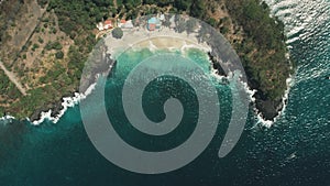 Drone Aerial Flight: Ocean Beach Waves White Sand