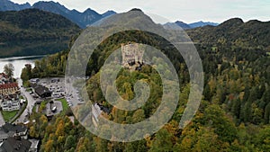 The drone aerial footage of Hohenschwangau castle.