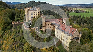 The drone aerial footage of Hohenschwangau castle.