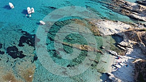 Drone aerial image of boats at sea, Cap Taillat, Saint Tropez, France