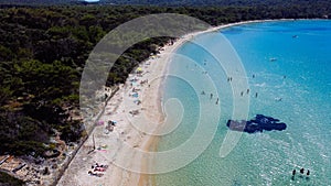 Drone aerial image of sandy beach in Porquerolles, France