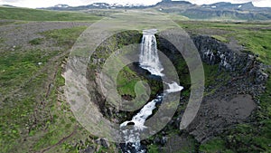 Drone Aerial of Kerlingarfoss Waterfall near Olafsvik on Iceland\'s Snafellsnes peninsula.