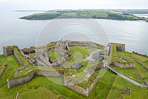 Drone aerial landscape of Charles fort in Kinsale Cork county Ireland.