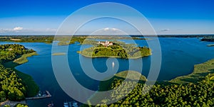 Drone aerial landscape photo - Camaldolese monastery complex and Wigry Lake