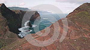 Drone Aerial over spectacular rough coastline on Madeira