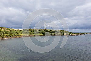 Drone aerial photograph of the Currie Harbour Lighthouse