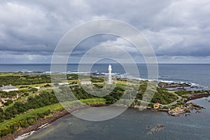 Drone aerial photograph of the Currie Harbour Lighthouse