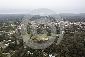 Drone aerial photograph of low clouds over The Blue Mountains