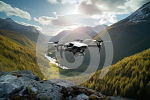 Drone Aerial Photography: Capturing the Majestic Beauty of a High-Flying Camera Equipment in a Serene Mountain Landscape photo
