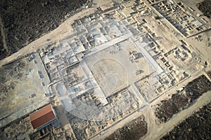 Drone aerial scenery of archaeological park, ancient place . Nea Paphos, cyprus