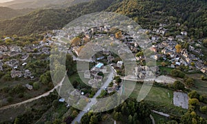 Drone aerial scenery of traditional village of Papingo , Zagorochoria area, in , Epirus, Ioannina Greece.