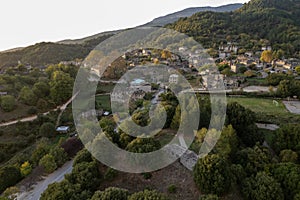 Drone aerial scenery of traditional village of Papingo , Zagorochoria area, in , Epirus, Ioannina Greece.
