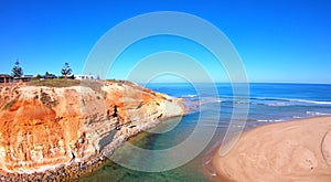 Drone aerial of the South Australian Southport Onkaparinga River mouth estuary.