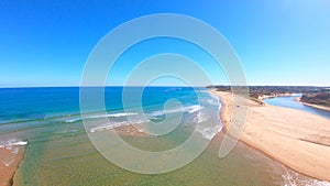 Drone aerial of the South Australian Southport Onkaparinga River mouth estuary.