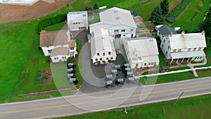 Drone Aerial View of Amish Farm Lands and Amish Sunday Meeting