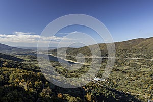 Drone aerial view autumn mountain landscape \