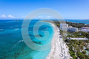 The drone aerial view of Cabbage beach, Paradise Island, Bahamas.