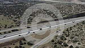 Drone Aerial View of Car Traffic on Californian State Freeway